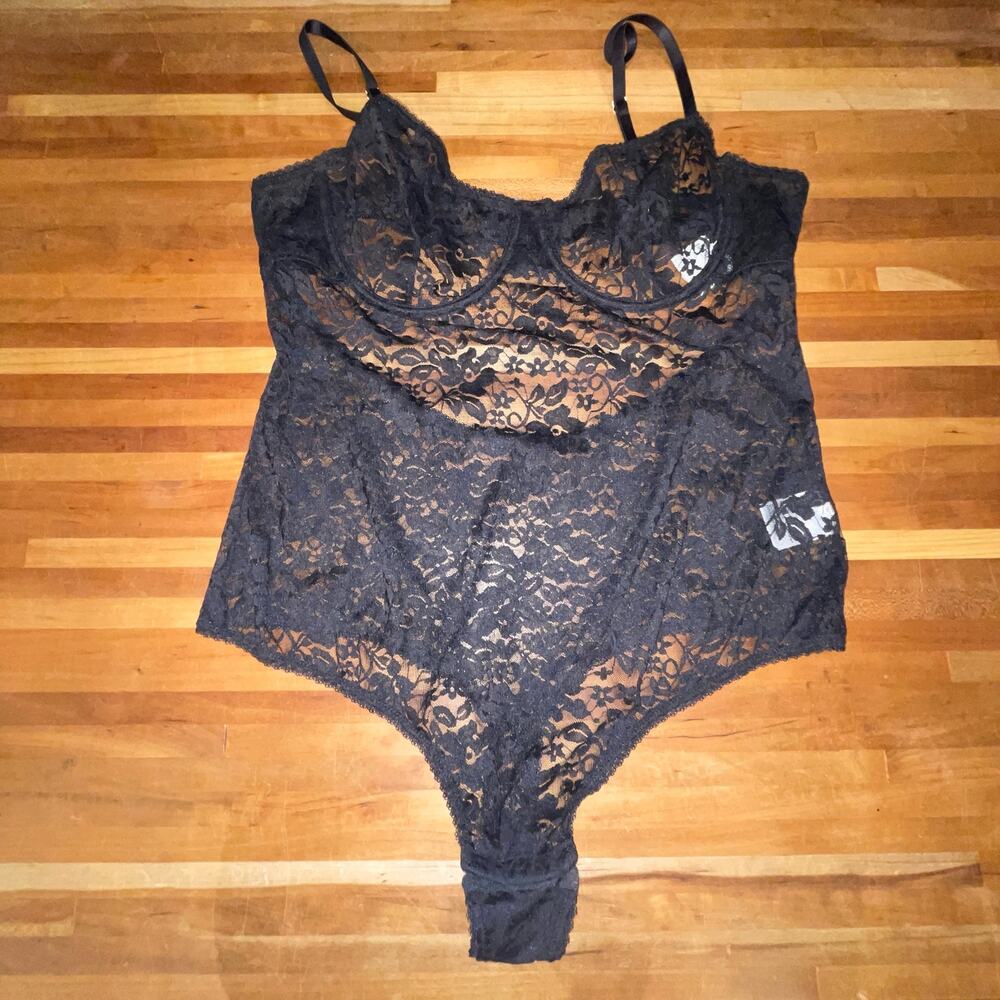 I.N.C. Sheer Lace Cup Lingerie Bodysuit black XXL - Picture 2 of 9